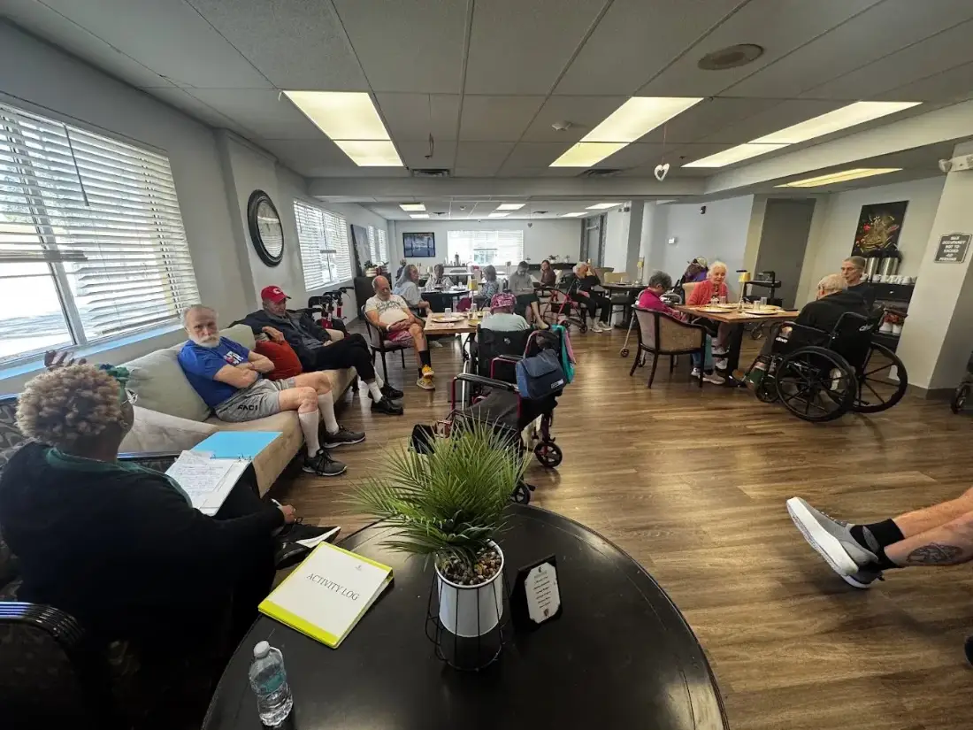 Residents gathered for an afternoon activity in the community room